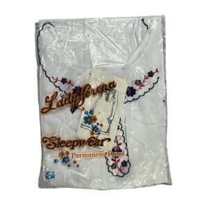 Vintage 60s Lady Serena Nightgown House Dress White Blue Floral Embroidery New